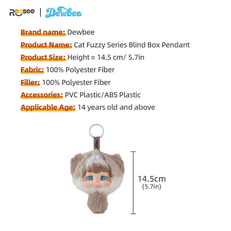 Dewbee Cat Fluff Series: Vinyl Face Plush Keychain Blind Box | Cute Stuffed Pendant for Girls & Collectors