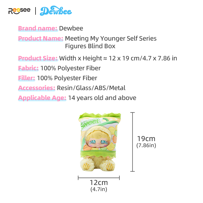Dewbee Meeting My Younger Self Series: Sitting Plush Figure Blind Box – Cute Vinyl Face & Soft Stuffed Toy
